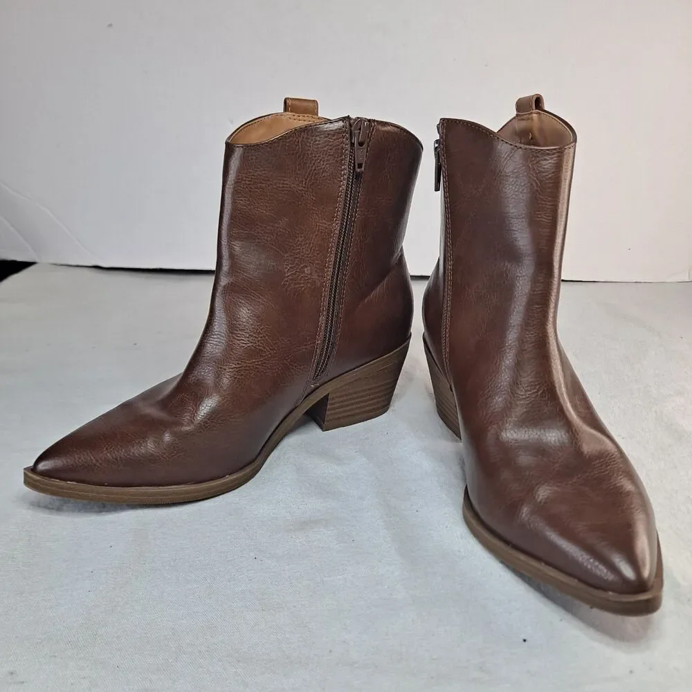 Universal Thread Marlow Booties Womens 6.5 Brown Faux Leather Pointed Toe